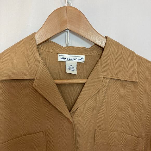 Vintage Anna and Frank 100% Silk Herringbone Cuff Sleeve Button Shirt Blouse Top - Picture 3 of 8